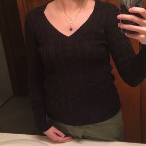 Black knitted v-neck sweater